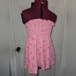 Celebrity Pink Pink Floral Shirred Tube Babydoll Top Small
